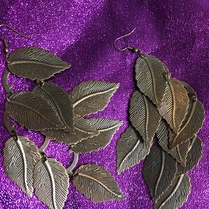 Big copper leaf earrings